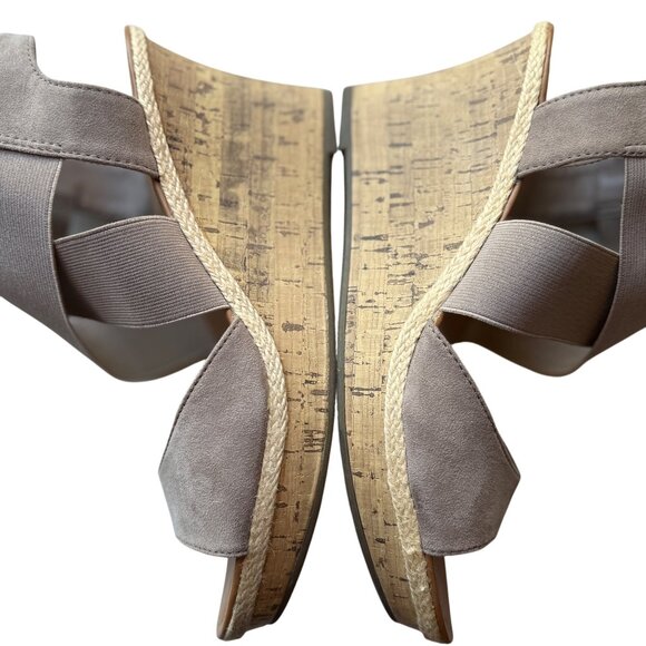 Ana Nautical Beige Elastic Strap Wedge Sandals 3.5" Heel Womens Size 11M - Picture 12 of 14